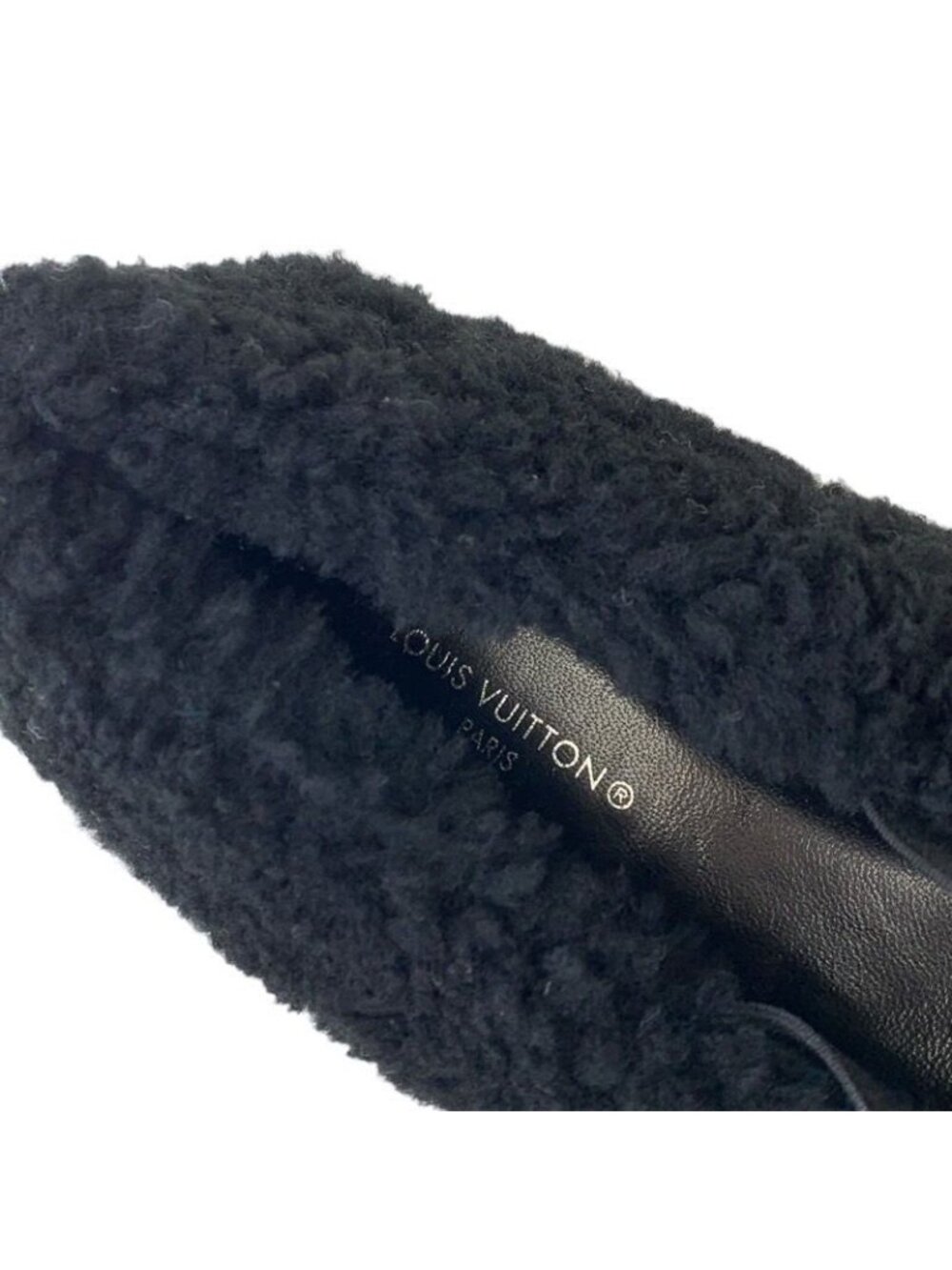 Louis Vuitton Poppy Line Flat Shoes Shearling Black Beige Ballet - Picture 9 of 10